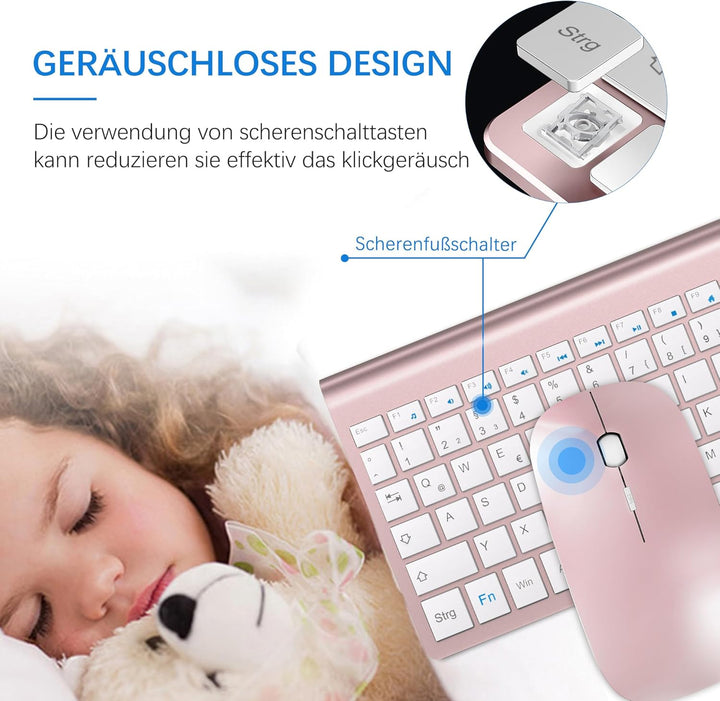 Tastatur Maus Set Ultra Slim, TopMate 2,4G Stille Compact USB 2400DPI Maus und Schissschalter Tastat