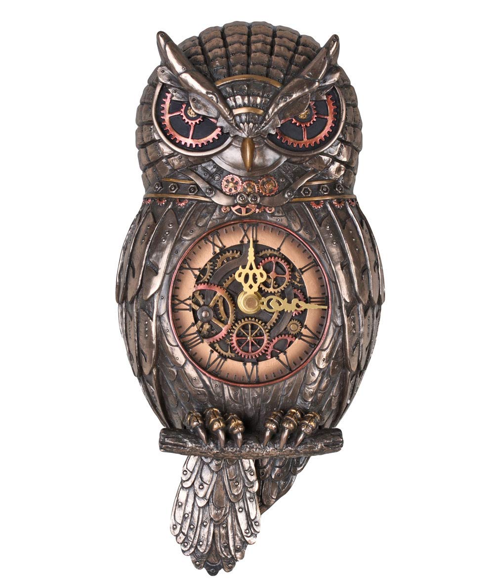Steampunk Wanduhr Eule Dekouhr Braun Tierfigur Hängeuhr Uhr Uhu Wandfigur Vogel Figur wu77195a4 Pala