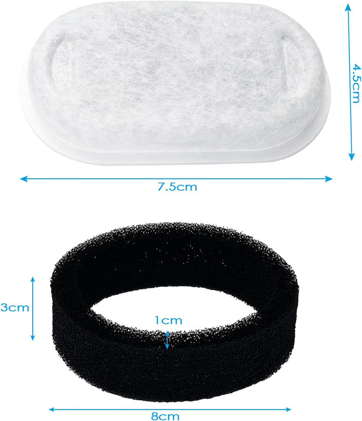Katzenbrunnen Filter, 12 Stück Filter + 12 Stück Schaumstofffilter für 2L/3,2L/4L Katzen Trinkbrunne