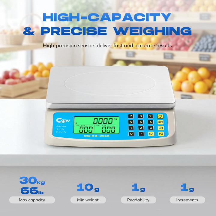 CGOLDENWALL Digitale Küchenwaage Gross 30kg/1g, Kommerzielle Preisberechnungs- und Zählwaage mit Ede