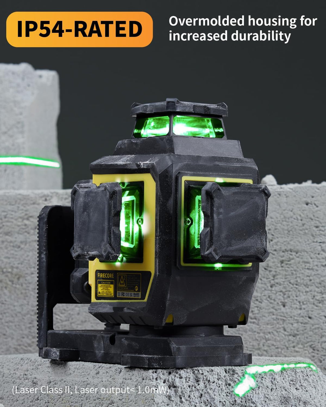 Kreuzlinienlaser mit Stativ, Firecore Laser-Wasserwaage Selbstnivellierend Linienlaser Grün, 3×360°