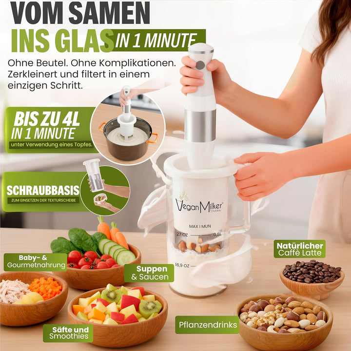 Vegan Milker Pflanzenmilchbereiter Maker – Pflanzenmilch Machine Mandelmilch, Sojamilch | 1L in 1 Mi