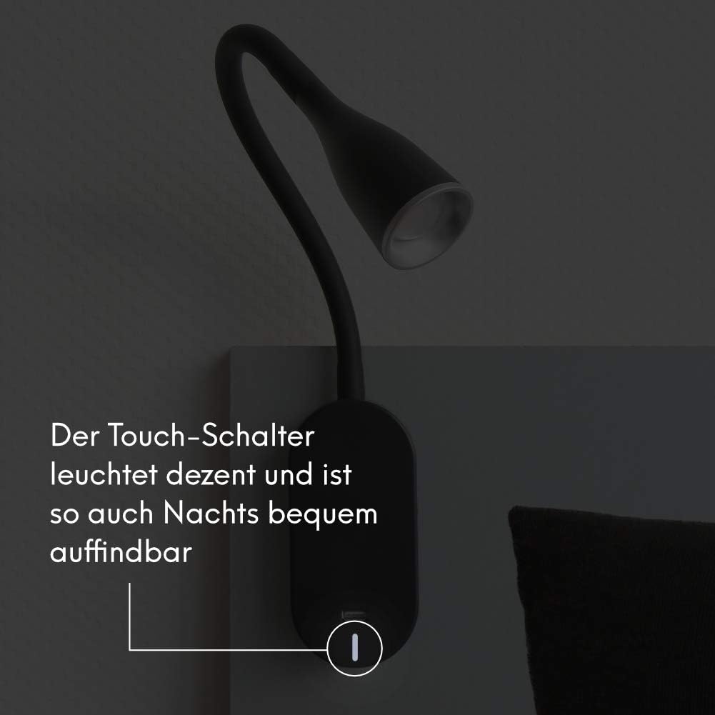 LED Bettleuchte 'Tulipano II' 4.5W Leseleuchte USB Bettlampe Aufladestation, Farbe:Weiss, Weiss