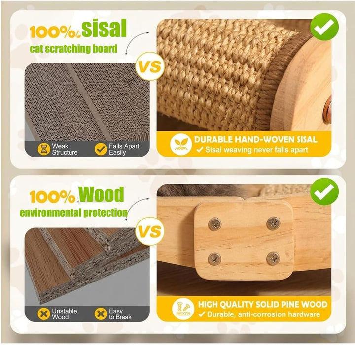 Sisal Kratzbretter Katze mit 160° Bogenform – Katzen Kratzbrett aus natürlichem Sisal &amp; Massivholz,