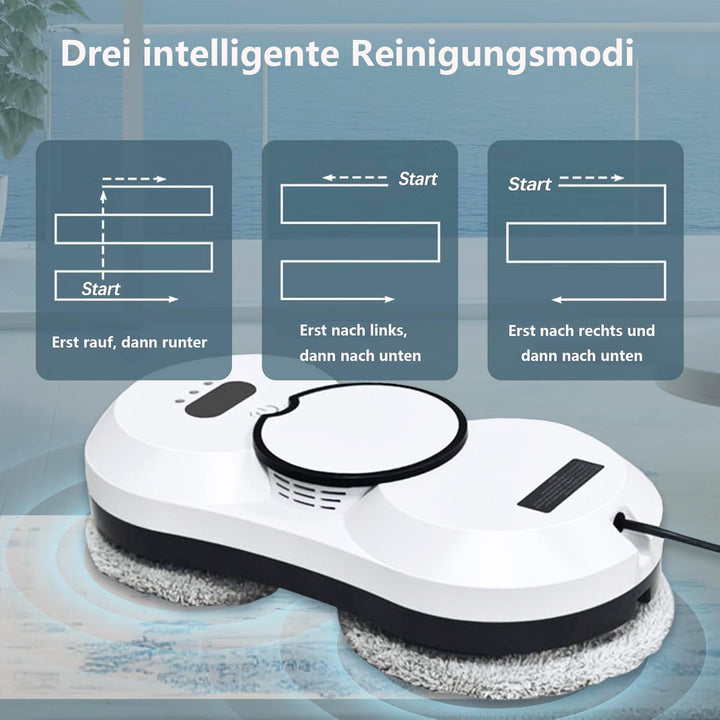 Fensterputzroboter mit Sprühfunktion, 5600 Pa Elektrischer Fensterreiniger, 3 Reinigungsmodi, Smart