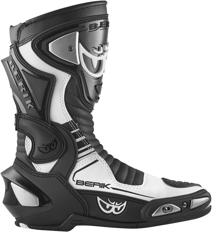 Berik Race-X EVO Motorradstiefel | Sportlicher Fahrkomfort 47 EU Schwarz Weiss, 47 EU Schwarz Weiss