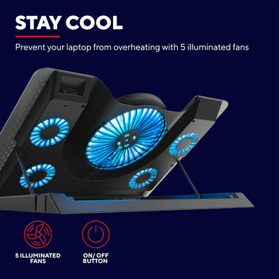 Trust Gaming Laptop Kühler GXT 1125 Quno Cooling Pad, Cooler Ständer, LED-Beleuchtung, 5 Lüftern, Ve