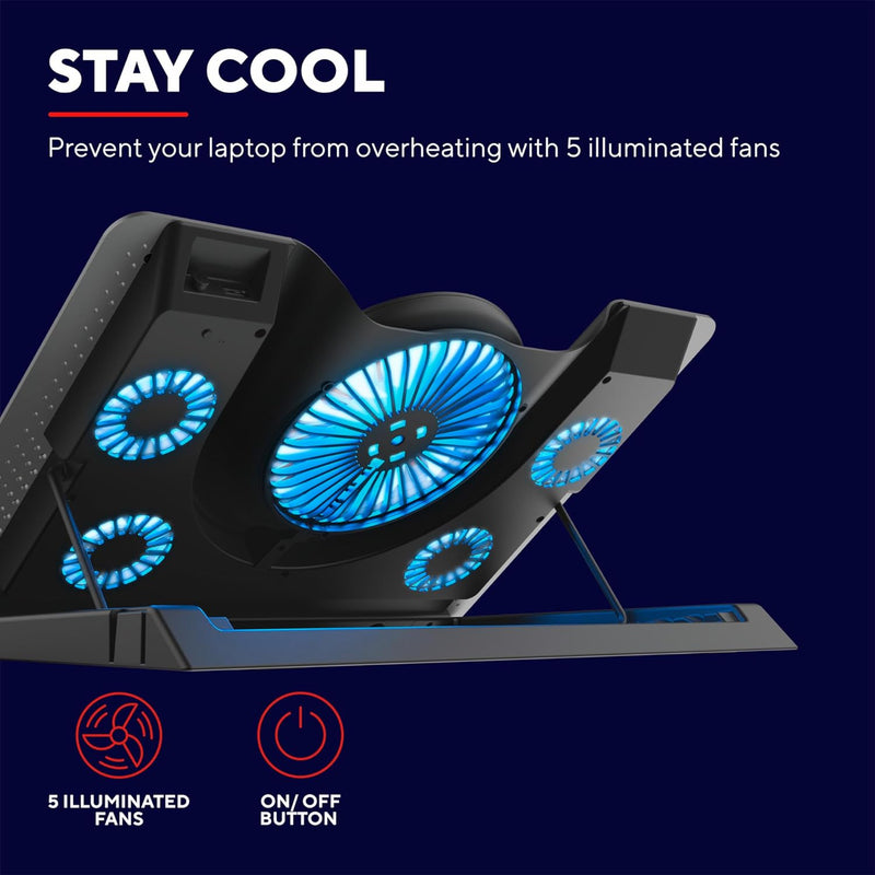 Trust Gaming Laptop Kühler GXT 1125 Quno Cooling Pad, Cooler Ständer, LED-Beleuchtung, 5 Lüftern, Ve