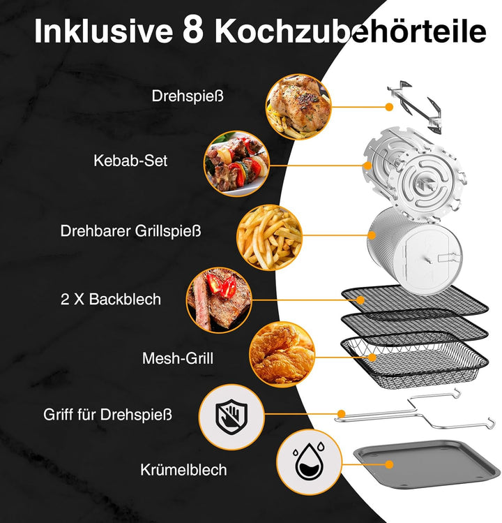 12L XXL Heissluftfritteuse, 12-in-1 Voreinstellungen, Programme, Touchscreen, Funktionen als Air Fry