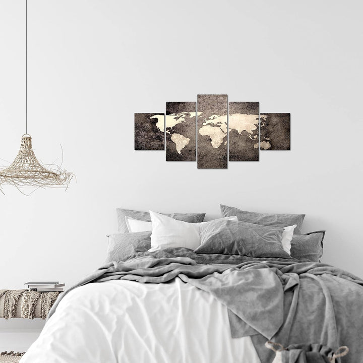 Runa Art Wandbilder Weltkarte 5 Teilig Bild auf Vlies Leinwand Deko Büro Wohnzimmer Vintage Antik Br