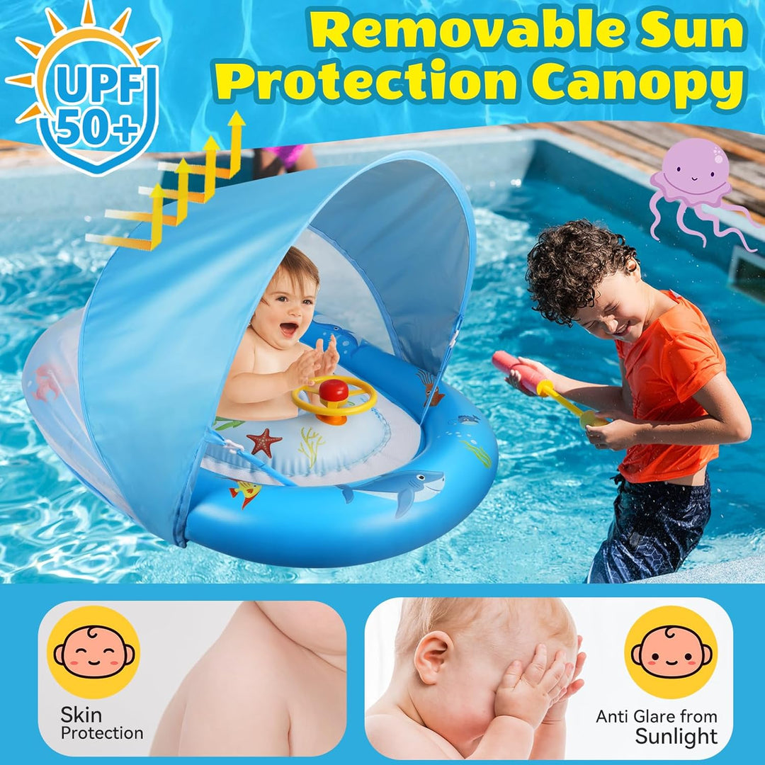 Schwimmring Baby mit Sonnendach Abnehmbarem Ninonly Mitwachsende Schwimmhilfe für Babys ab 3-36 Mona