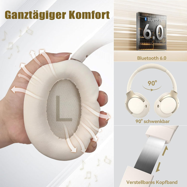 TECKNET Over Ear Kopfhörer Bluetooth mit Hybrid Active Noise Cancelling, Kabellose Bluetooth 6.0 Kop