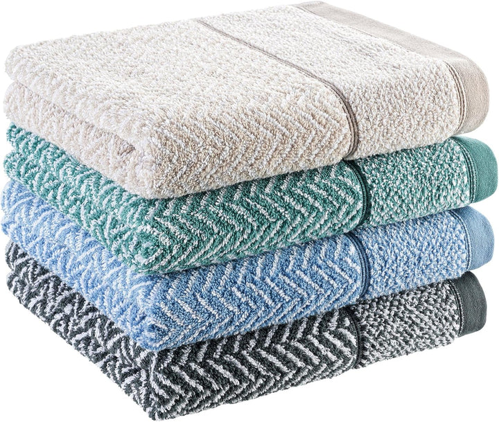 herzbach home Duschtuch 2er Set 100% Baumwolle 70x140 cm Gemustert, anthrazit 2 Duschtücher 70x140 c