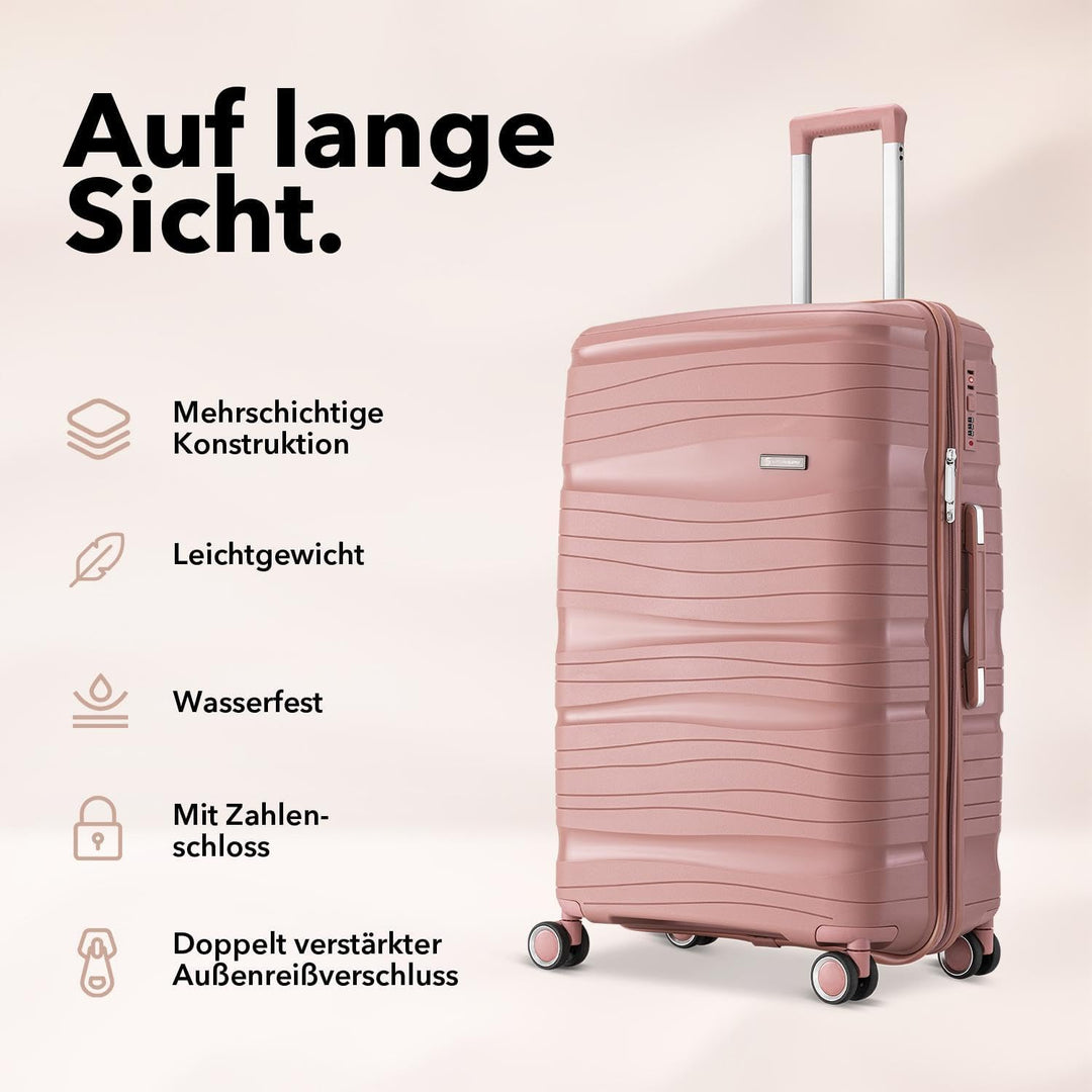 Travel One Kofferset 4-teilig – Rosa – Trolley Set 32L/60L/98L mit Zahlenschloss & 360° Rollen Rosa