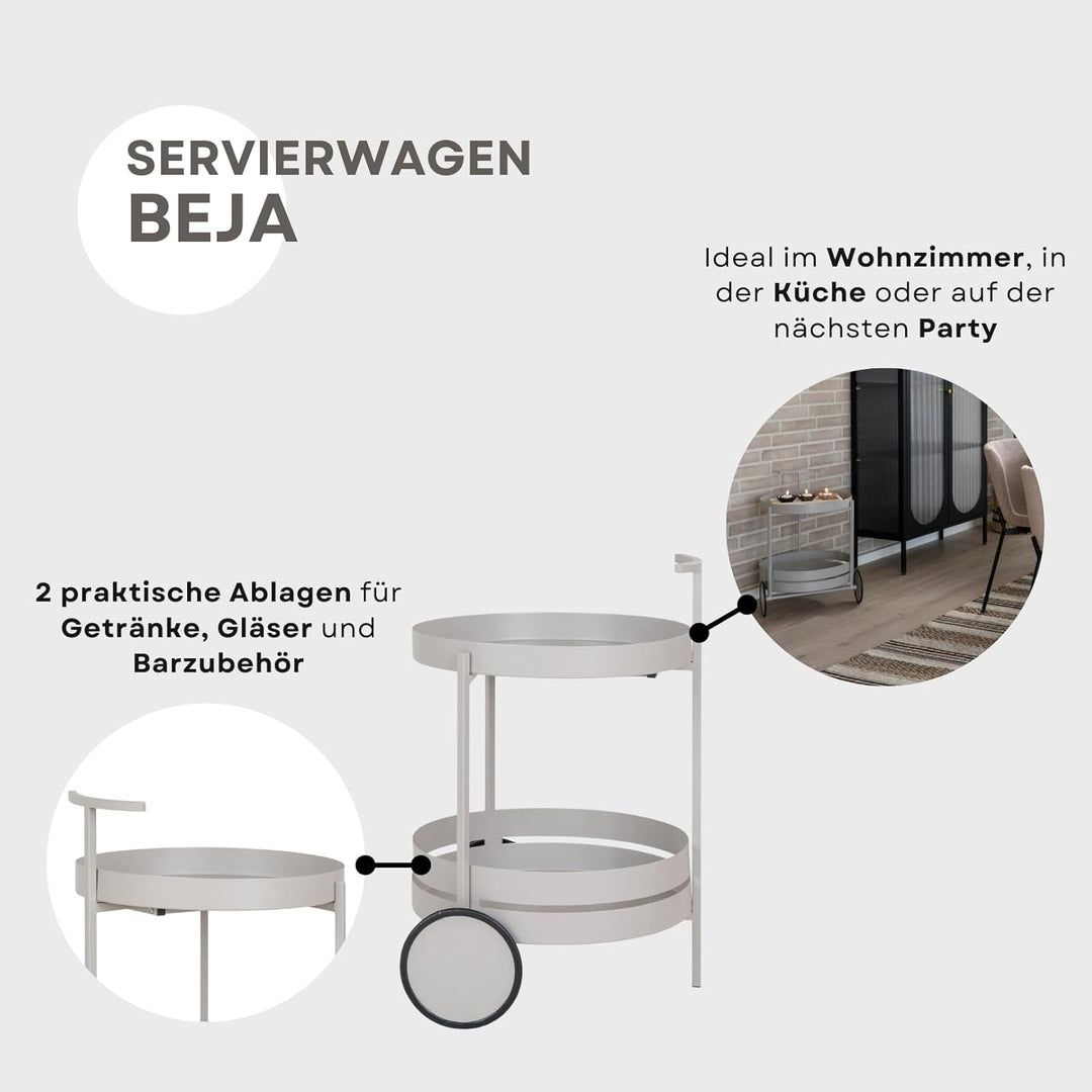 Dezain® Home - Servierwagen mit Rollen Beja – ideal als Barwagen & Küchenwagen – für Küche, Wohn- &