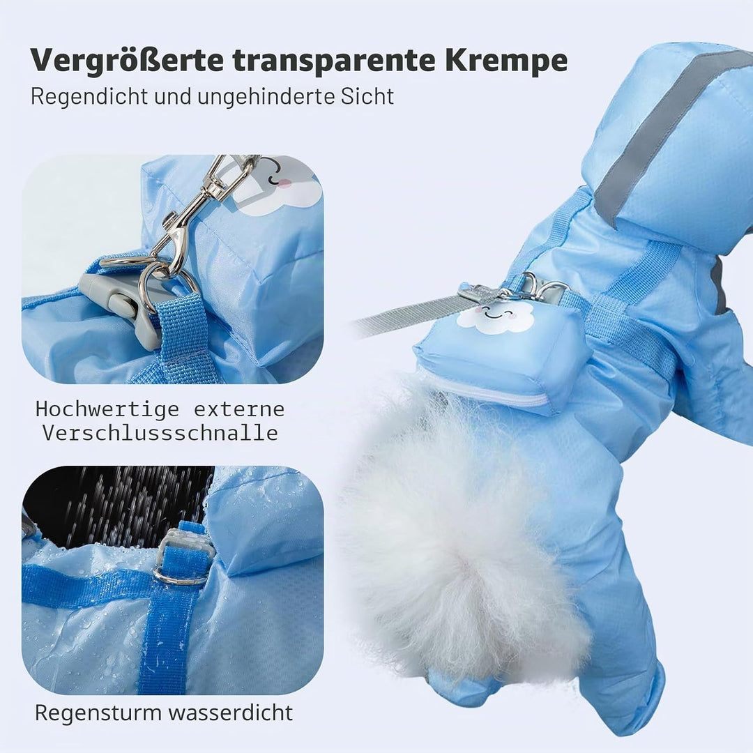 PETCUTE Hund Regenmantel,wasserdichte Hunde-Regenjacke mit Kapuze,Verstellbare Vierbeiner Hunderegen