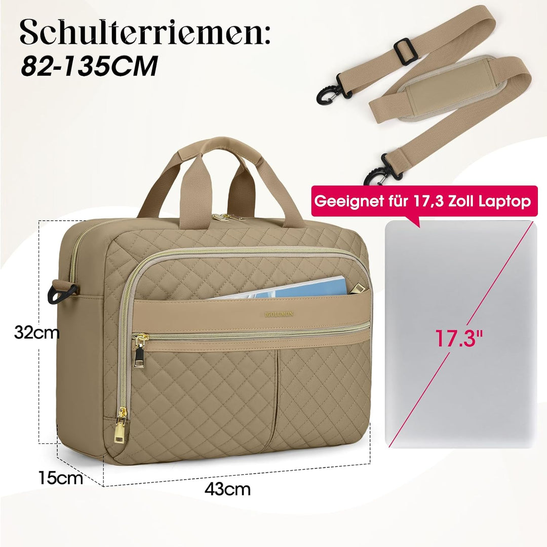 IGOLUMON Laptoptasche Damen 17,3 Zoll Aktentasche Wasserdichte Laptop Notebook Tasche Arbeitstasche