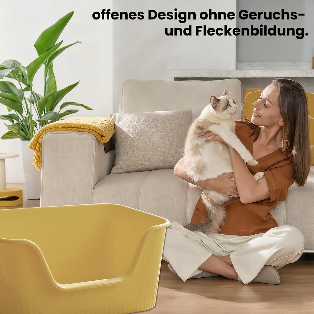 XXL Katzenklo Gross offene Katzentoilette (97L) – 65x45x33 cm Mit Hohem Rand, Auslaufsicherer Matte