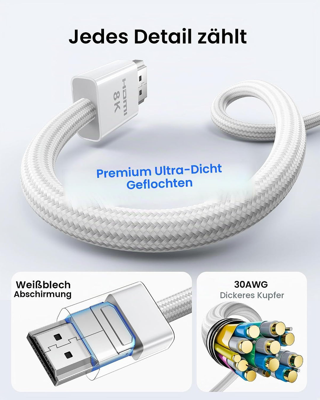 Silkland 8K HDMI 2.1 Kabel 1.5m [Zertifiziert] 4K@120Hz eARC HDR10+ für PS5 Pro, 48Gbit/s Ultra High