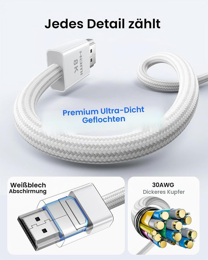 Silkland 8K HDMI 2.1 Kabel 1.5m [Zertifiziert] 4K@120Hz eARC HDR10+ für PS5 Pro, 48Gbit/s Ultra High