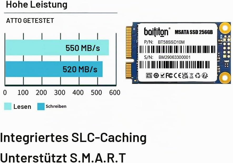 BAITITON MSATA III 256GB SSD Internal Solid State Drive 256GB MSATA, 256GB MSATA
