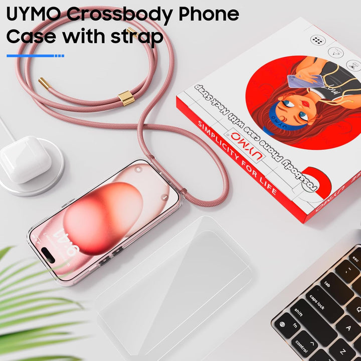 UYMO Handykette Hülle mit Band Für iPhone 15 6.1" -| mit 2 Stück Schutzfolie |, Necklace Transparent