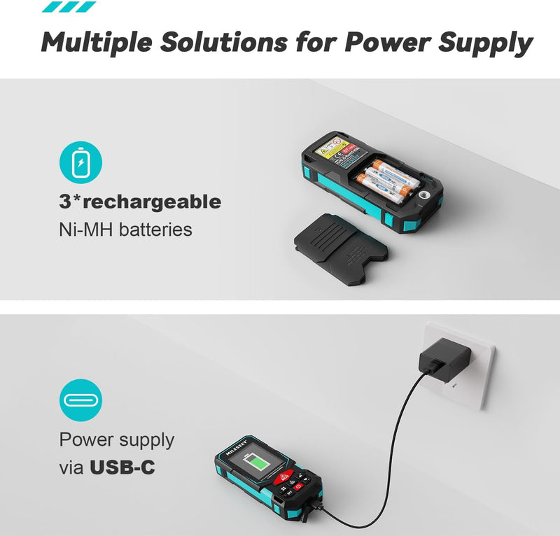 Laser Entfernungsmesser 100m/330ft, MiLESEEY Wiederaufladbares Multifunktions-Lasermessgerät mit dig