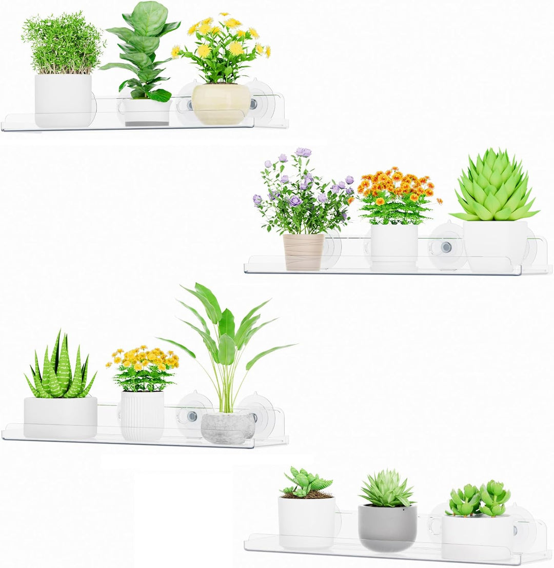 Lifewit Fenster Pflanzenregale, 4 Stück, 38cm, Transparent Regal Saugnapf, Fensterwand-Pflanzenständ