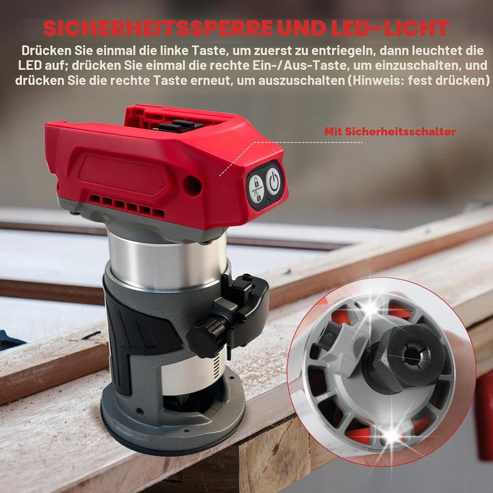 800 W schnurloser Holzfräser für Milwaukee M18 18 V Akku, Aluminiumbasis, bürstenloses 30000 U/min,