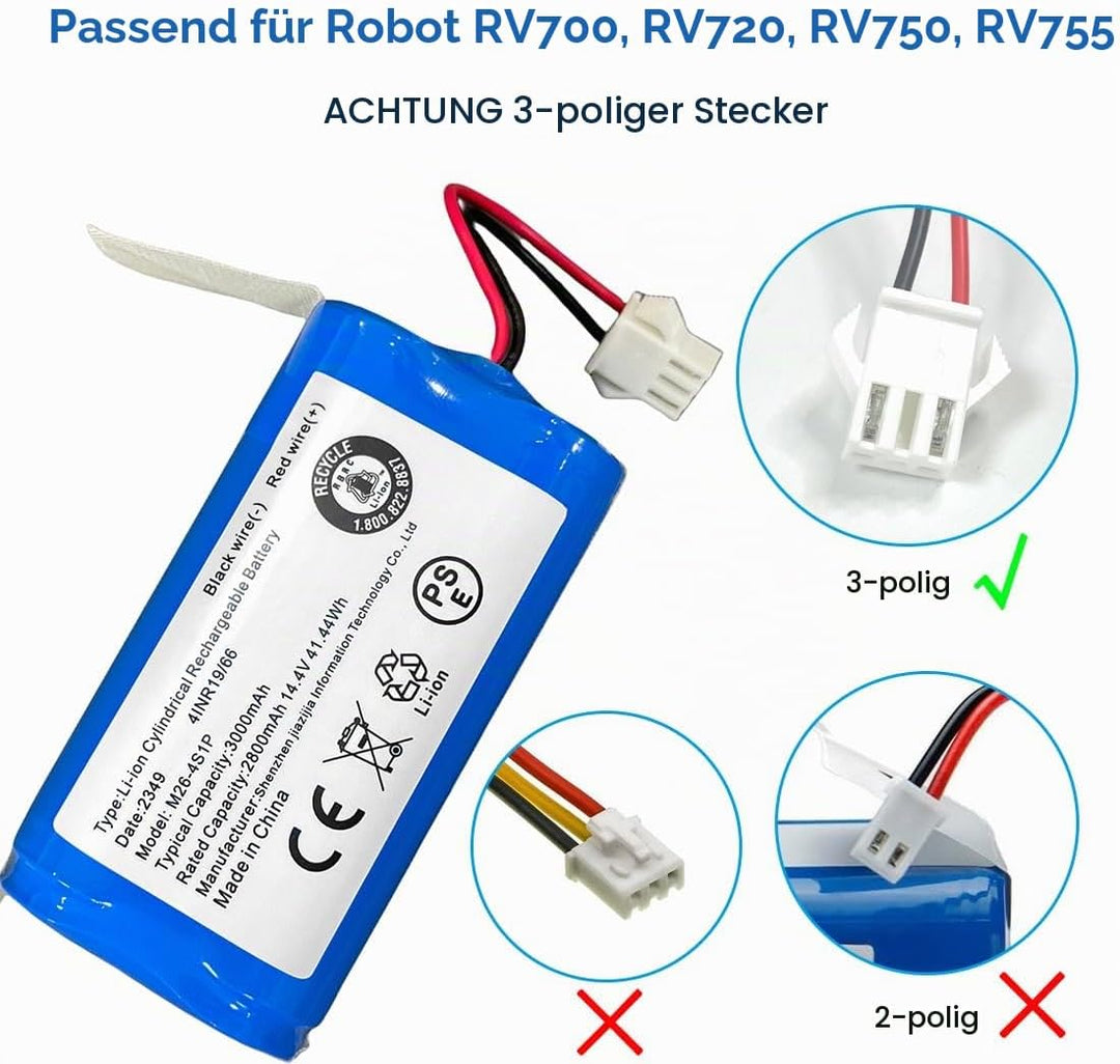 XITAIAN 14.4V 36Wh 2600mAh INR18650 M26-4S1P Ersatzakku für ECOVACS Roboter Staubsauger 2349 4INR19/