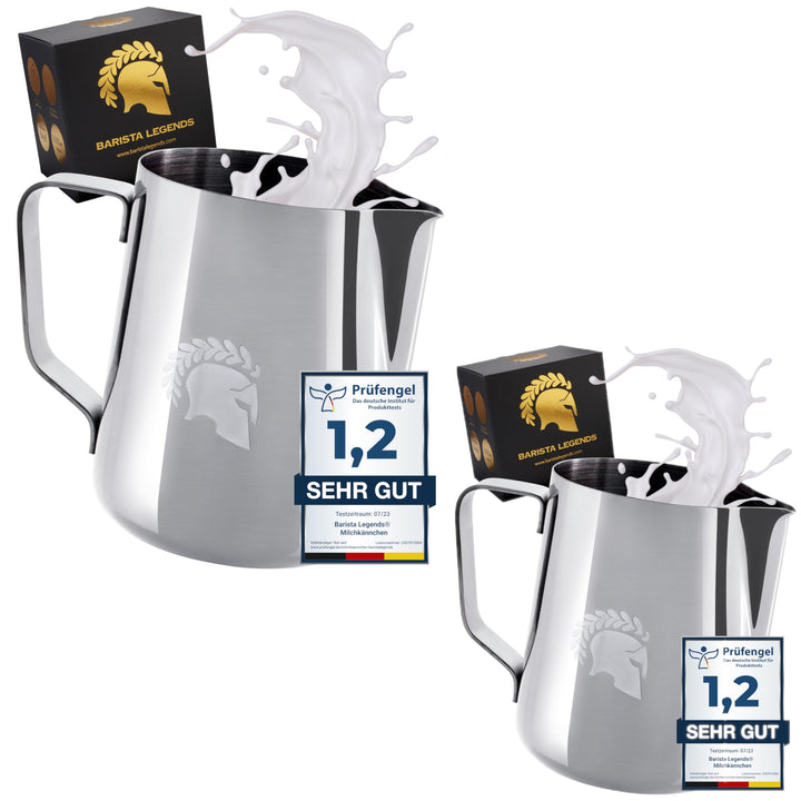 Barista Legends® Milchkännchen Edelstahl Milchkännchen Set 350ml + 600ml - Milchschaumkännchen Hochg