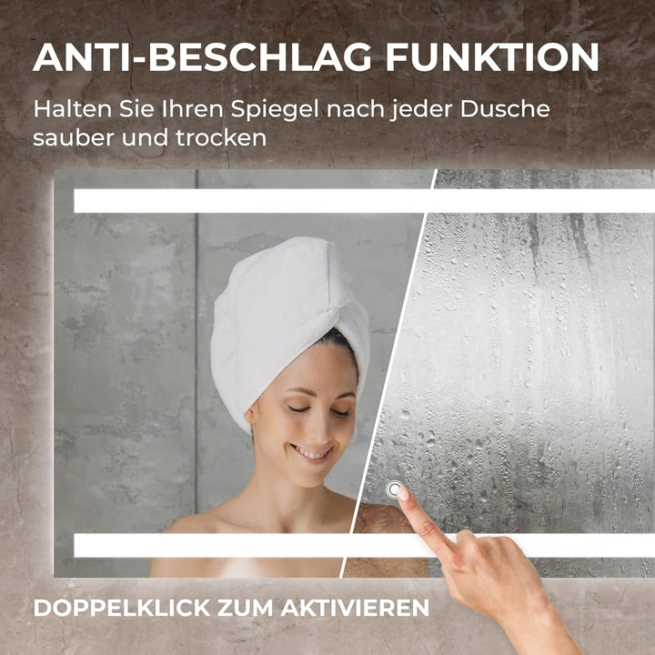 BR Bringer LED Badspiegel - 100x60 cm - Badezimmerspiegel mit Beleuchtung und Anti-Beschlag Funktion