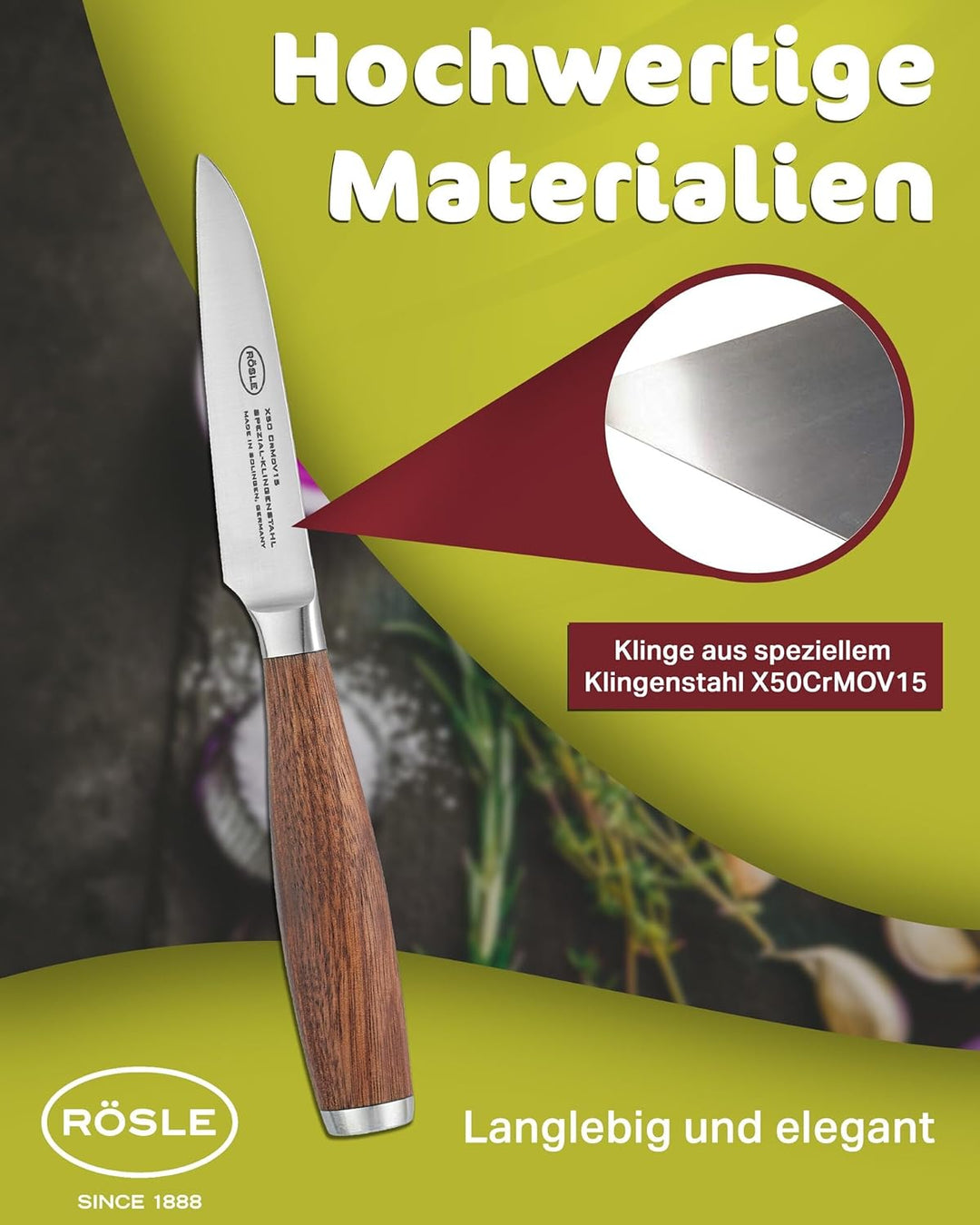 RÖSLE Gemüsemesser Masterclass, Hochwertiges Küchenmesser zum Zerkleinern von Obst und Gemüse, Made