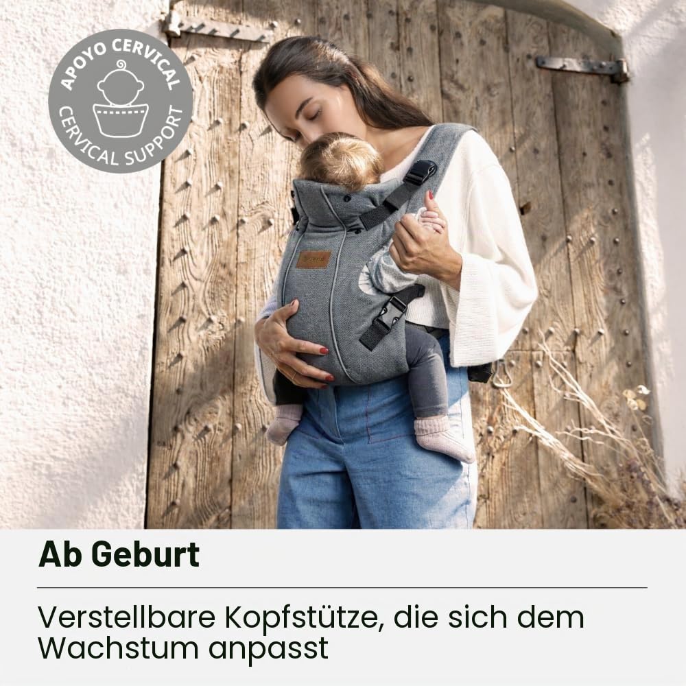 Jané Dual, ergonomische Babytrage, von Geburt bis 15 kg, 3 Positionen, atmungsaktiv und gepolstert,