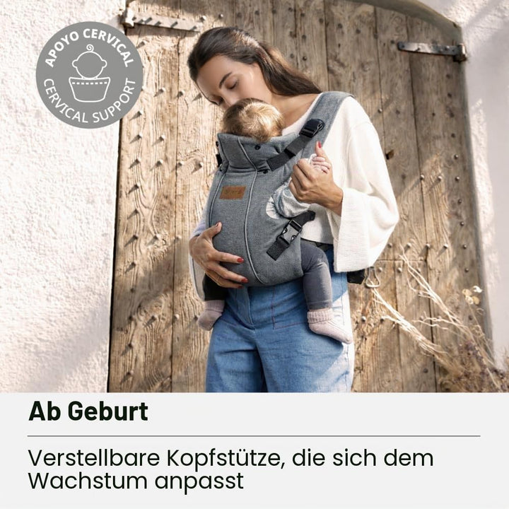 Jané Dual, ergonomische Babytrage, von Geburt bis 15 kg, 3 Positionen, atmungsaktiv und gepolstert,