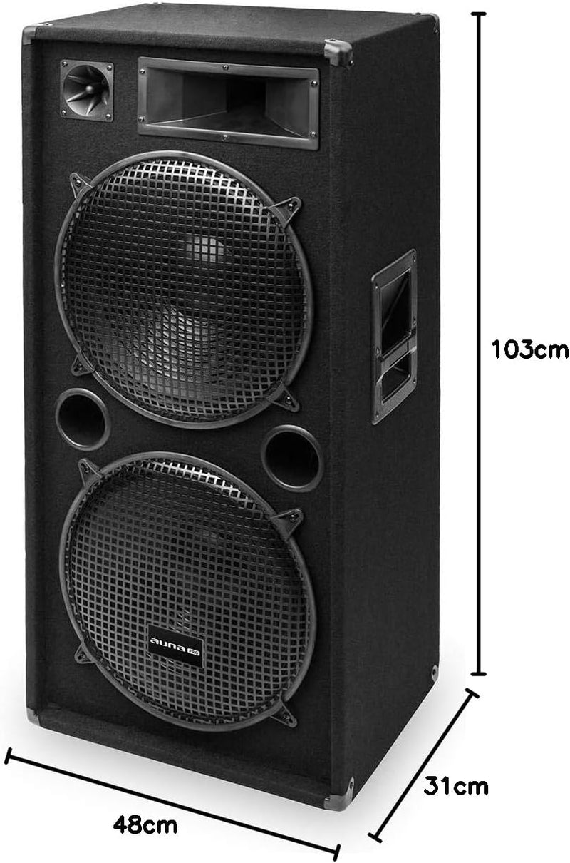 auna Pro PW - Passive PA-Lautsprecher PA-Boxen, 2er-Set: 2 x PA-Box, 2 x 38 cm (15") Subwoofer, Bela