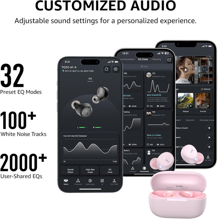 TOZO A1 In-Ear Kopfhörer Kabellos Bluetooth 5.3 mit 2 Mikrofonen für KI-Anrufe, App-Steuerung, 32 St