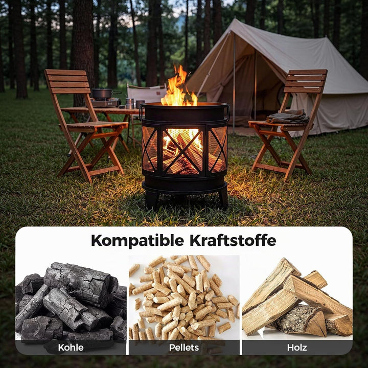 SMOOL Runde Feuerschale, multifunktionale Garten Feuerstelle Stahl Outdoor Schwarz, Schwarz