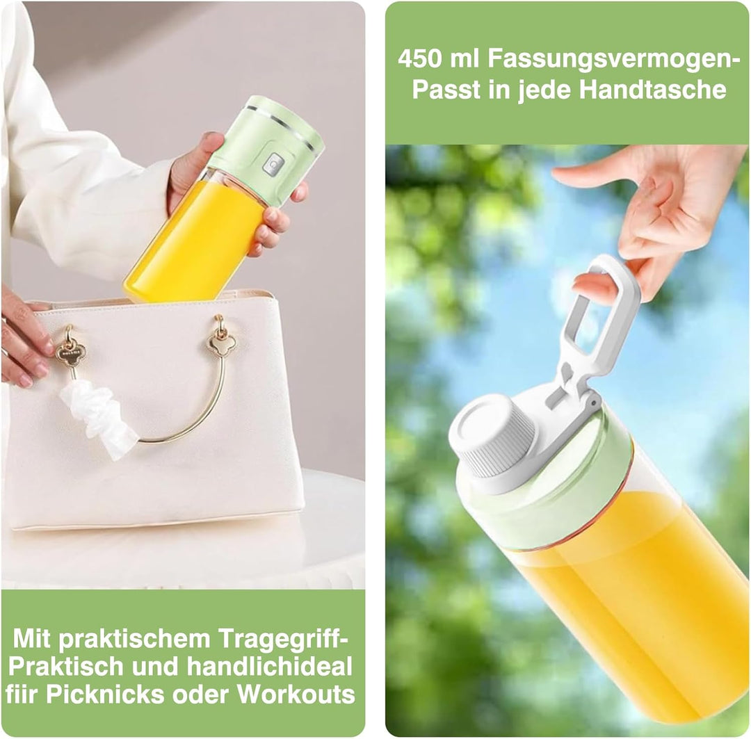 Tragbarer USB-Smoothie-Mixer mit 450ml Glasbecher: Perfekter Mini-Mixer für frische Säfte, Shakes, S