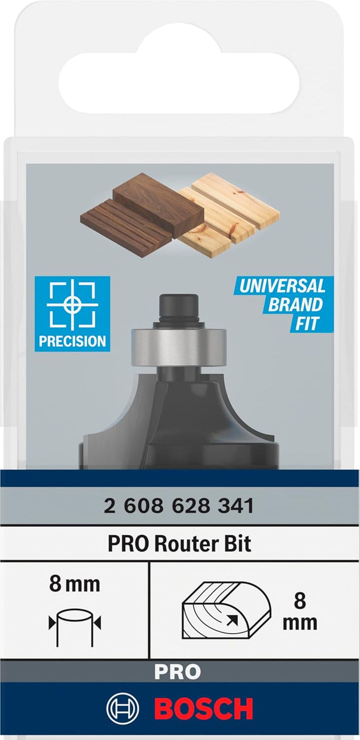 Bosch Professional Abrundfräser Standard for Wood (für Holz, Radius 8 mm, Arbeitslänge 15,5 mm, Zube