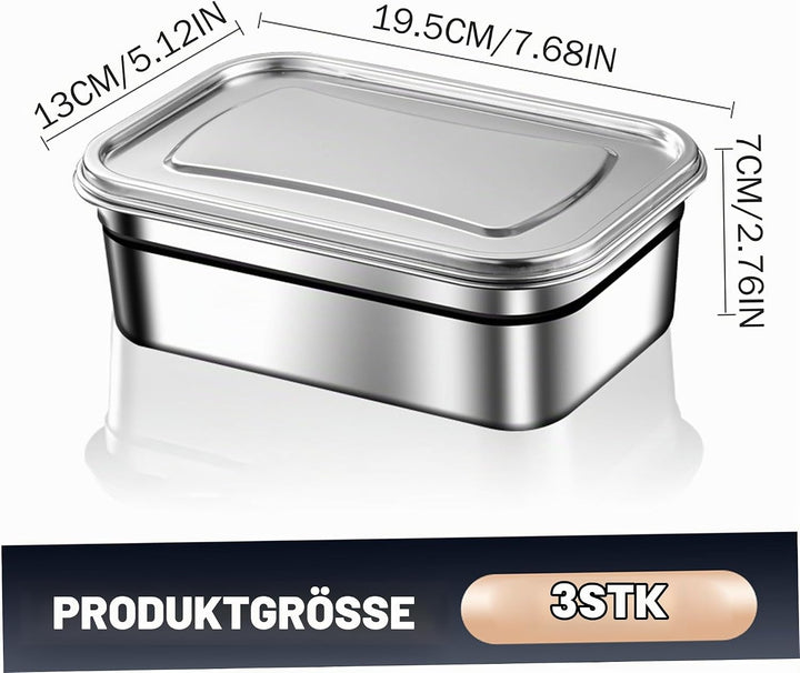 Eiscremebehälter, 3 Stück Wiederverwendbare Edelstahl-Eiscremebehälter mit Deckel, 1, 2 l spülmaschi
