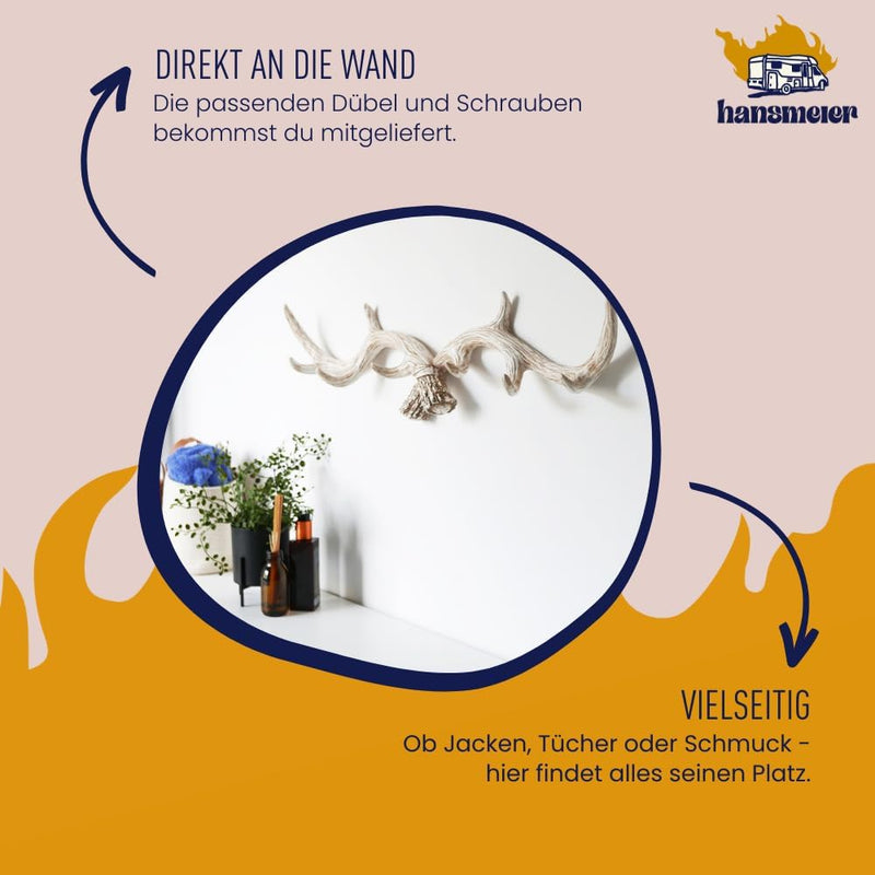 Hansmeier Geweih Wandgarderobe Kleiderhaken Garderobenhaken - Stilvoll, Formschön und modern - Weiss