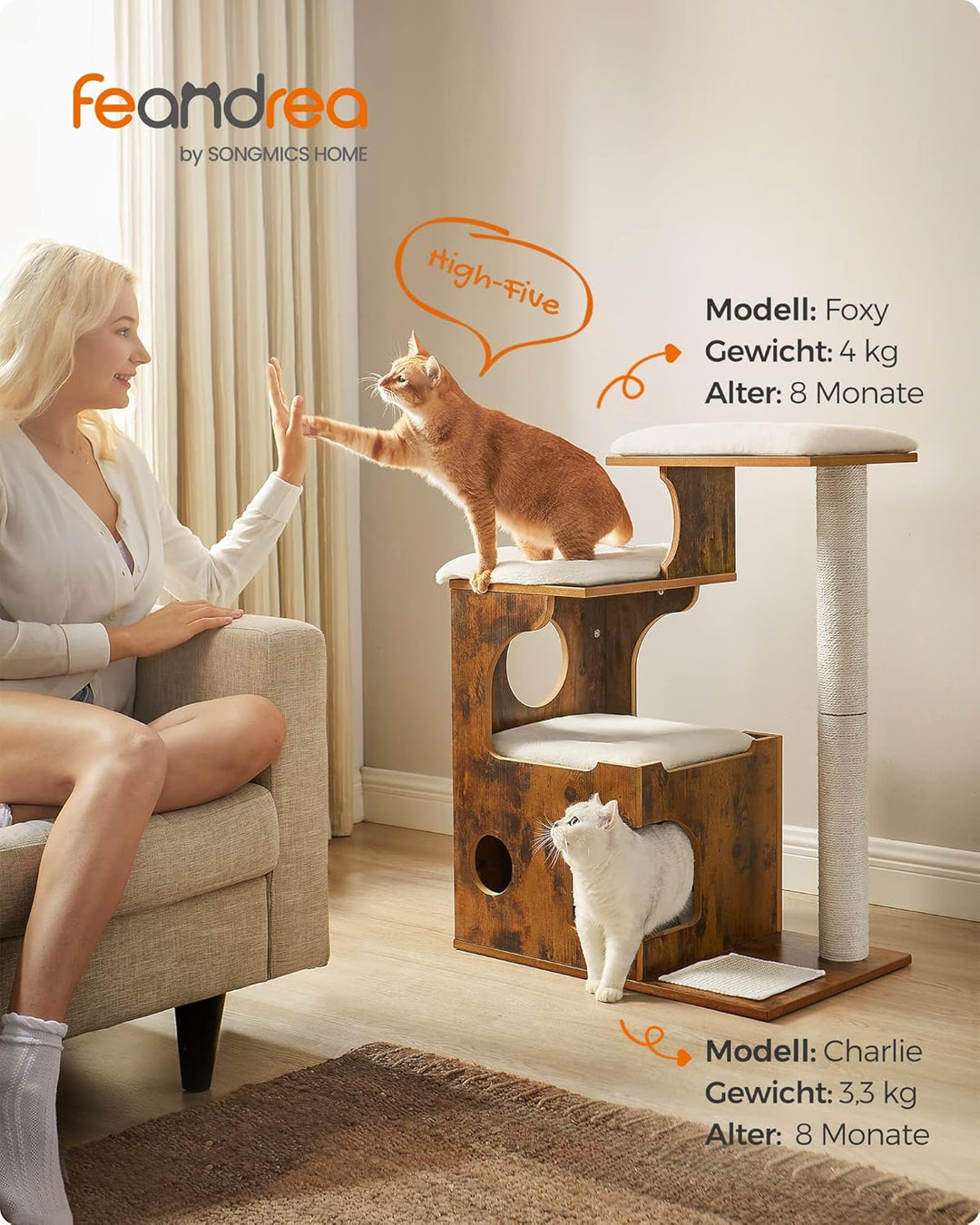 Feandrea Kratzbaum, 86 cm hoher Katzenbaum, Spanplatten-Katzenkratzbaum, mit Höhle, Liegeflächen, Sä