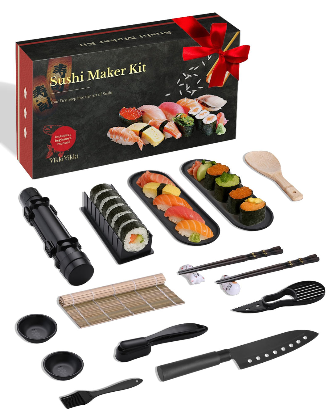 Sushi Maker Set, Sushi Set für Anfänger, Komplett Kit zum Selber Machen mit Sushi Bazooka, Bambus Ro