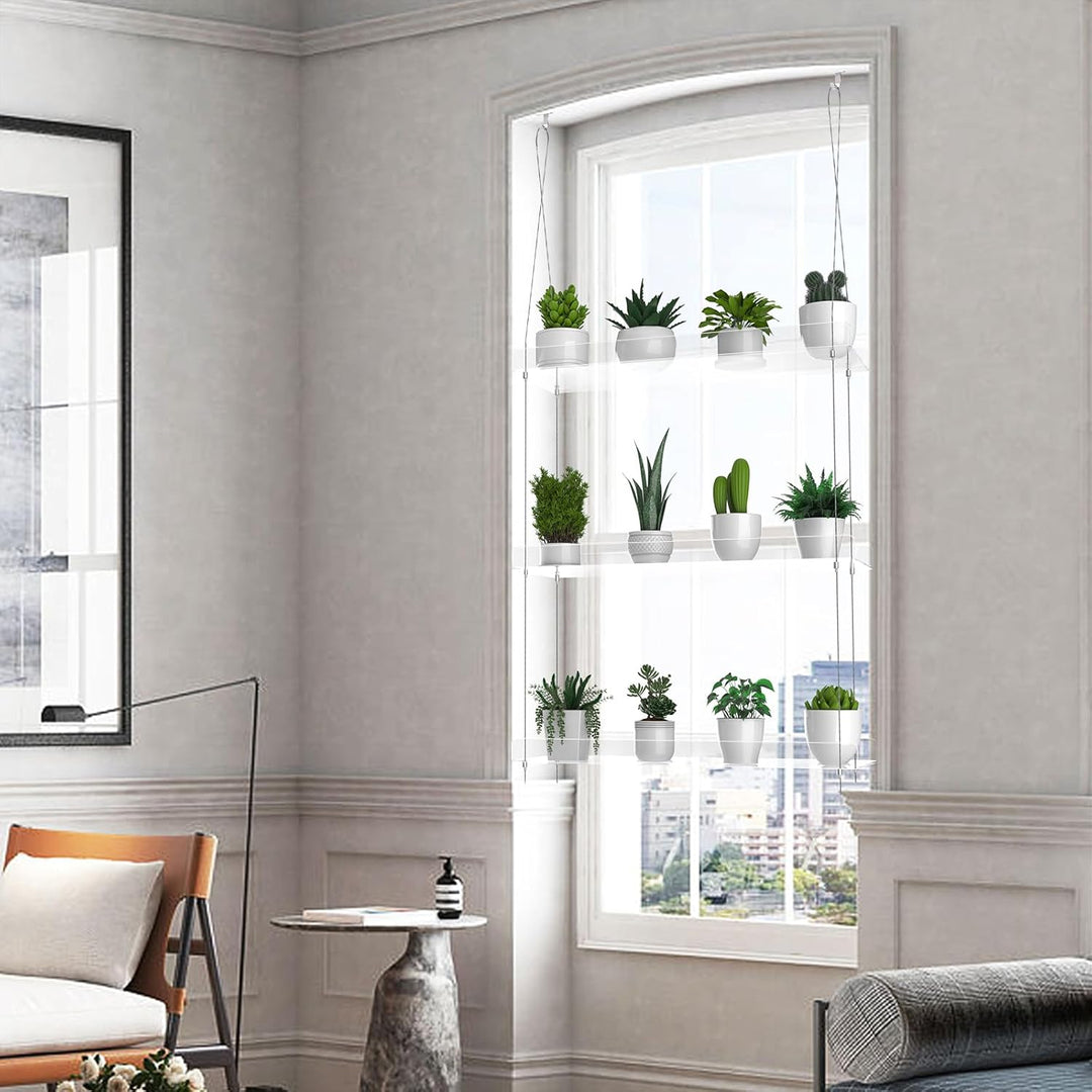 Hängendes transparentes Pflanzenregal für Fenster, 3-stöckiges Acryl-Fensterwand-Pflanzenständer für