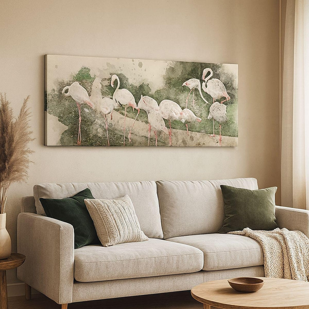 Wandbilder Dekoration Wohnzimmer Flamingo Vogel Wasser Panorama Bilder auf Leinwand 120x50cm Leinwan