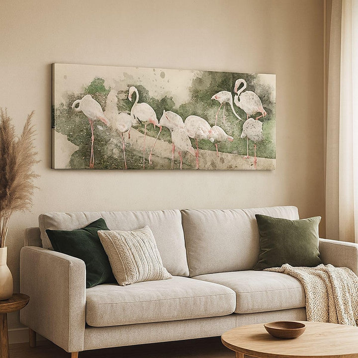 Wandbilder Dekoration Wohnzimmer Flamingo Vogel Wasser Panorama Bilder auf Leinwand 120x50cm Leinwan