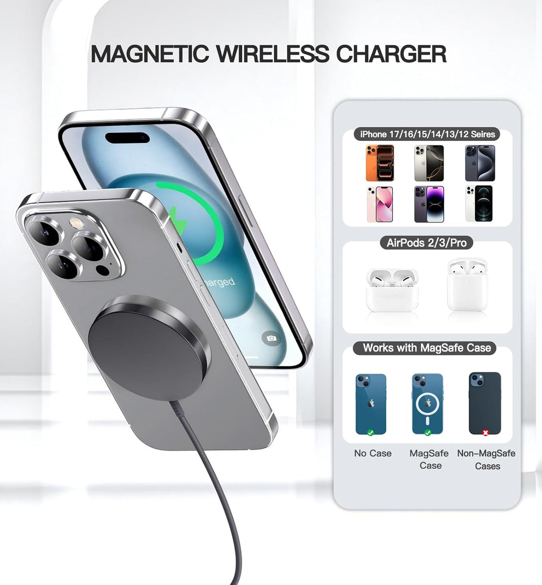 Mag-Safe Ladegerät Wireless Charger iPhone, 15W Schnell Apple induktive ladestation für iPhone 17/16