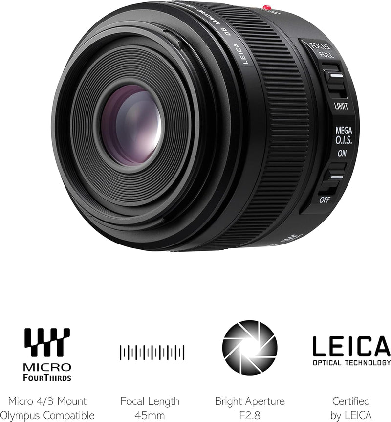 Panasonic H-ES045E LEICA DG ELMARIT Makro 45 mm F2.8 ASPH. Objektiv (Hochleistungs-Makro Objektiv, 9