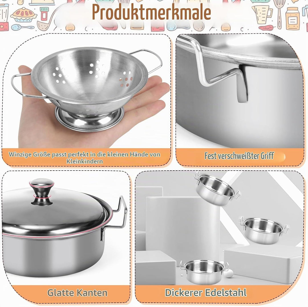 20 STK Kinderküche Zubehör Set, Edelstahl Pretend Küchenspielzeug für Kinder, Matschküche Zubehör mi
